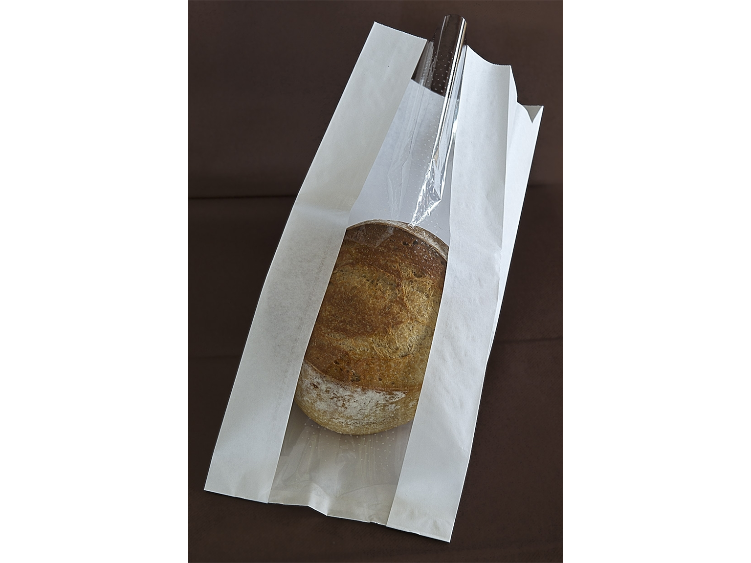 Papierbeutel für Sandwich, weiss 14 x 22 +7cm, mit Sichtstreifen aus PLA