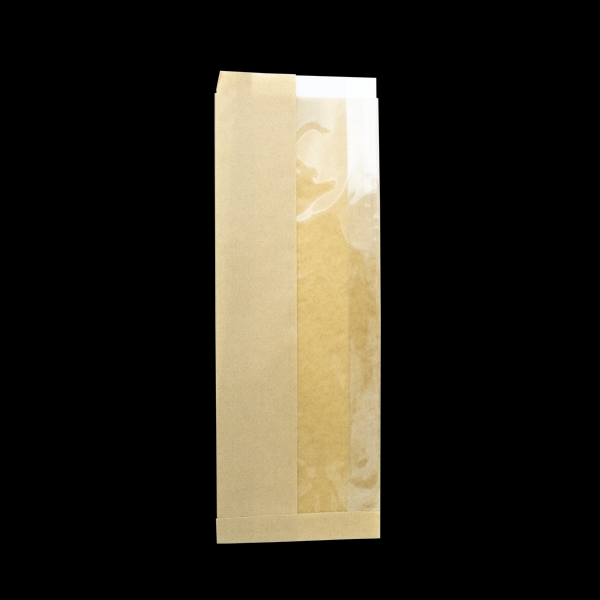 Papierbeutel für Sandwich 31 x 14+6cm, mit Sichtfenster aus PLA, braun